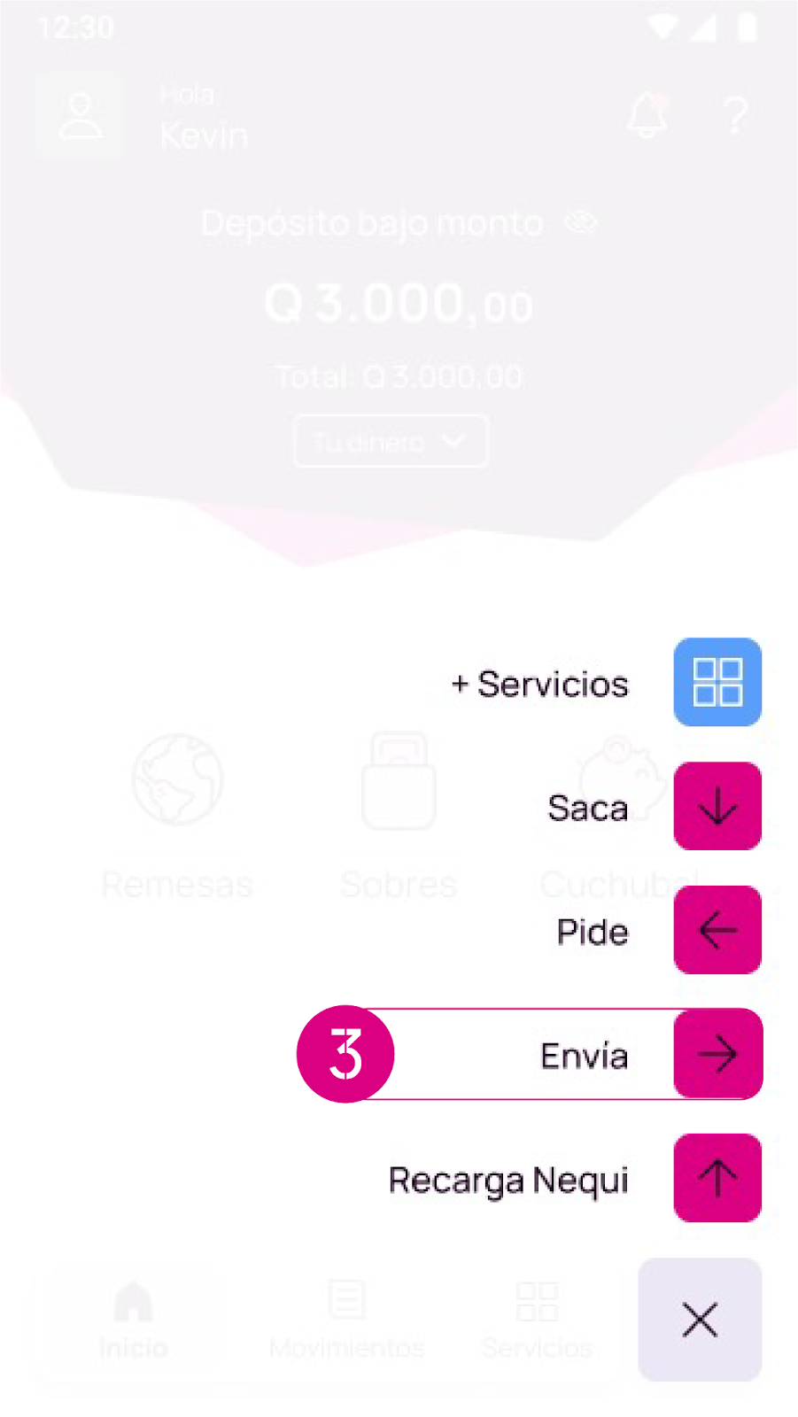 opción “Envía” en la app Nequi