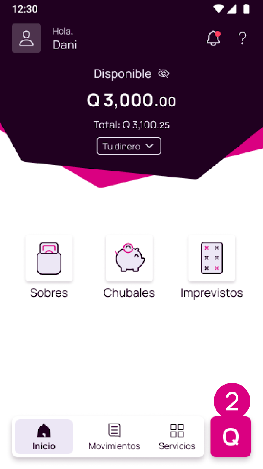 signo de Quetzales “Q” en la app Nequi