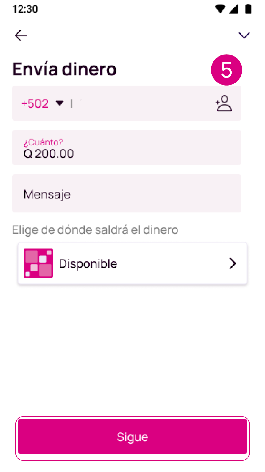 Pantalla de envía Nequi desde el disponible