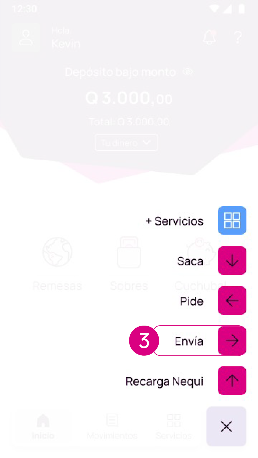 Pantalla con opción Envía en Nequi