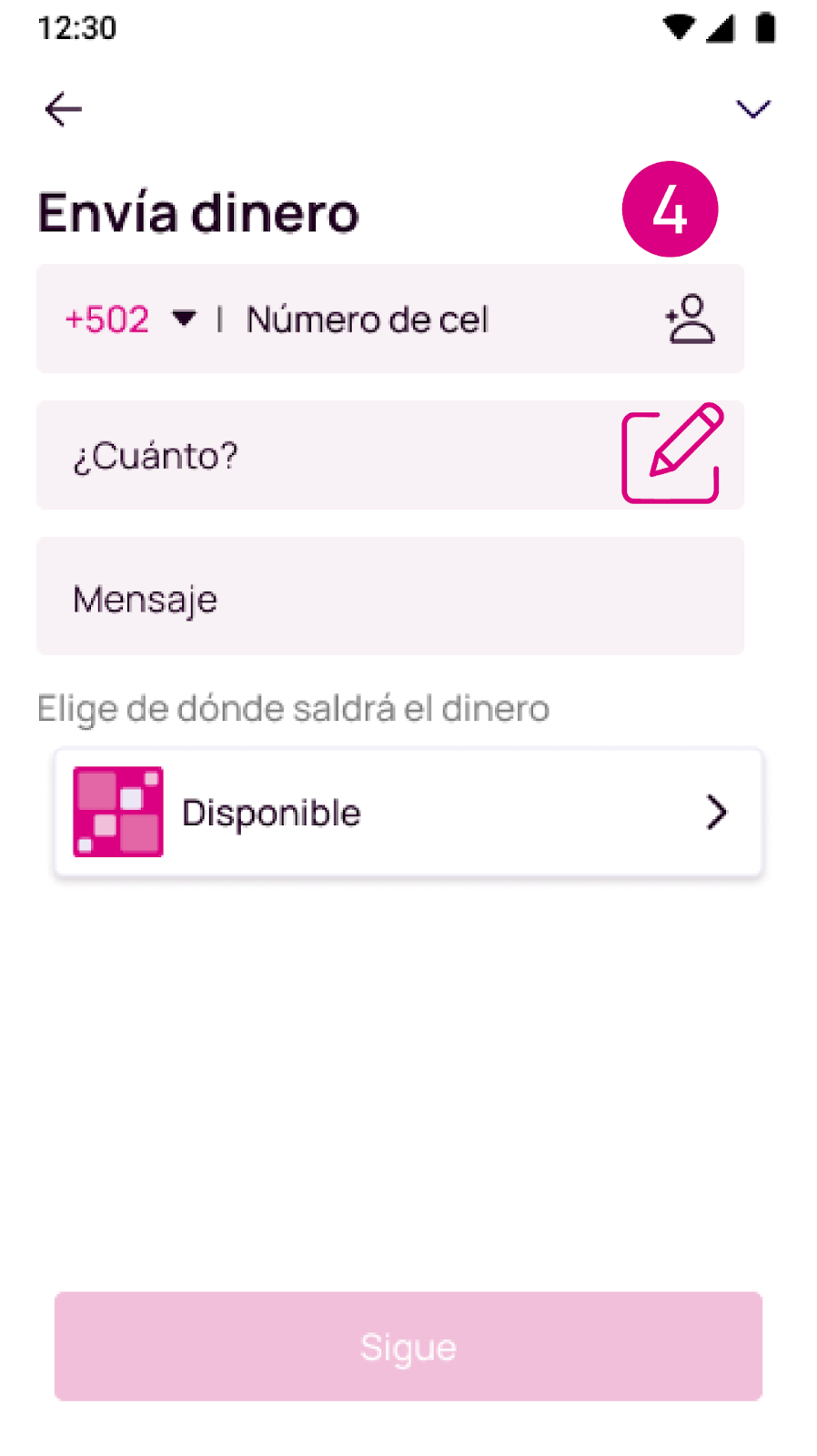 Pantalla de envía dinero Nequi