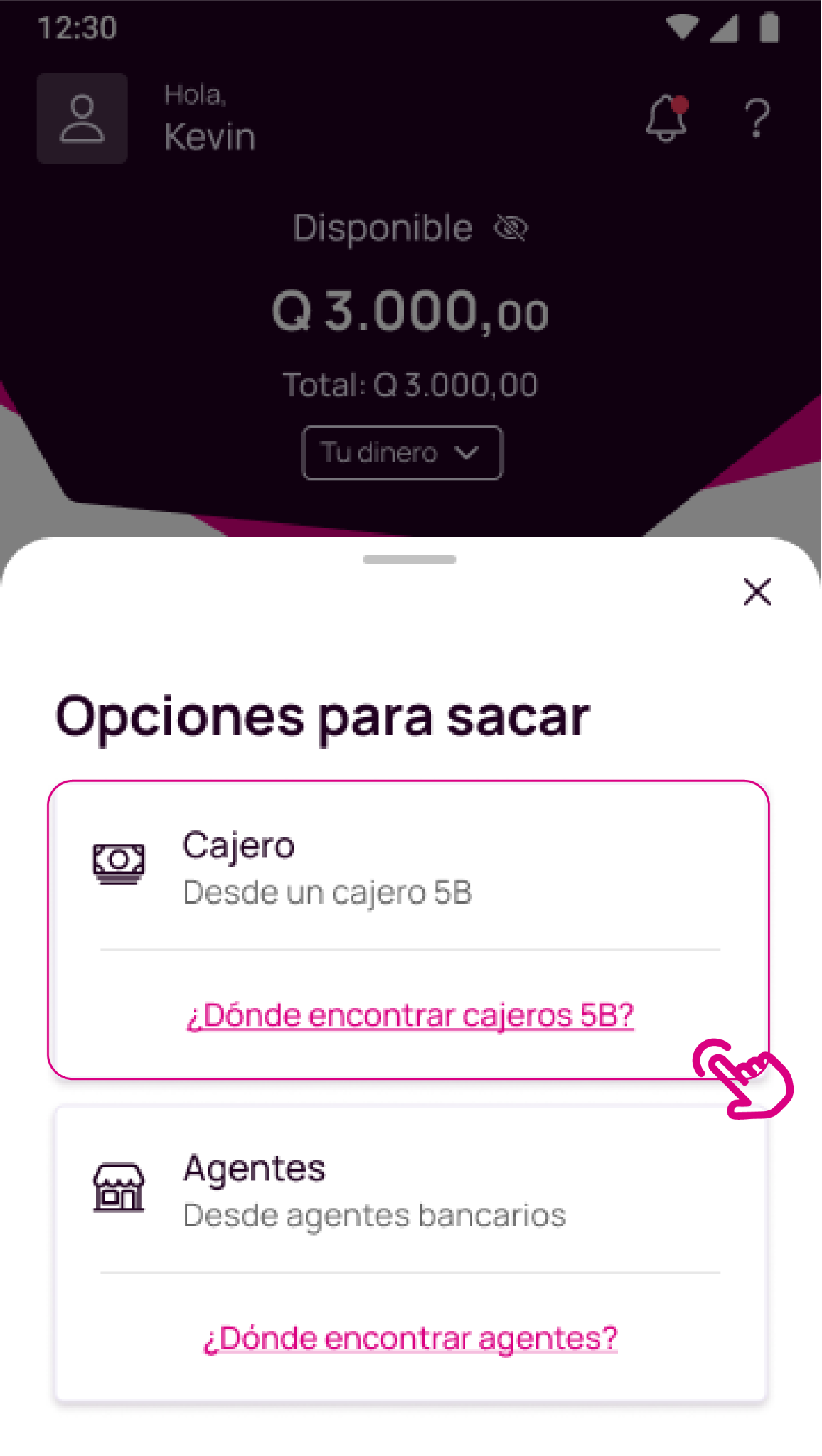 Opción Cajero en la app Nequi