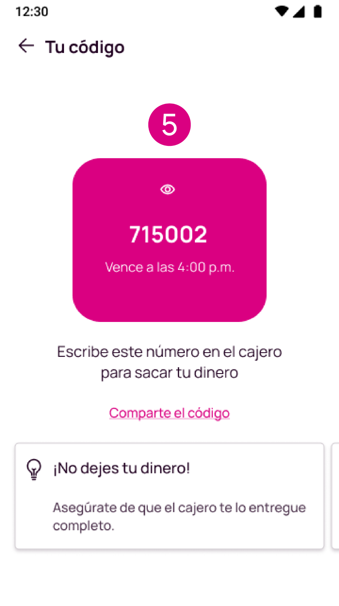 Código en la app Nequi para retirar
