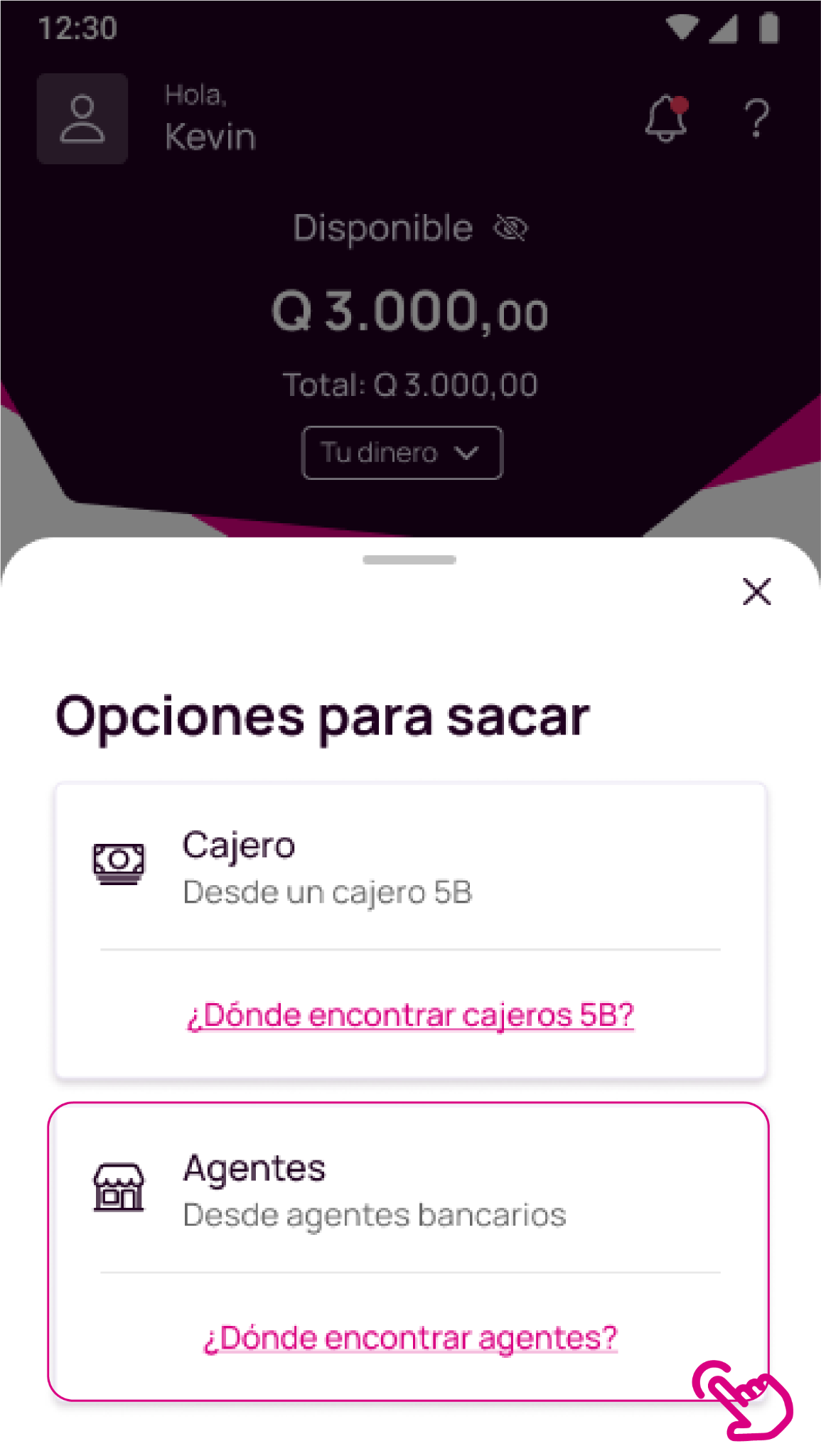 Opción agentes en la app Nequi