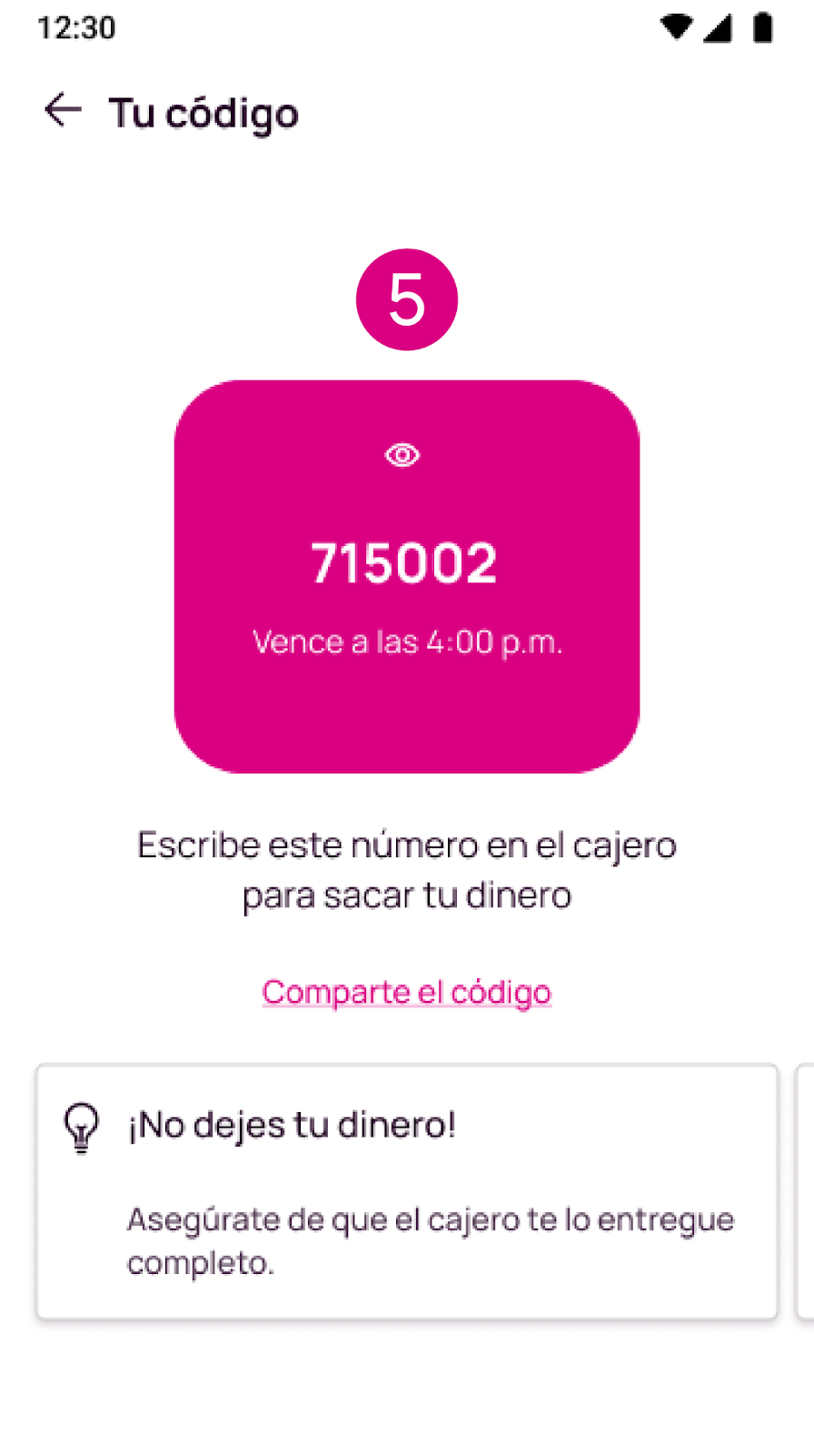 Código para sacar plata en agentes en la app Nequi