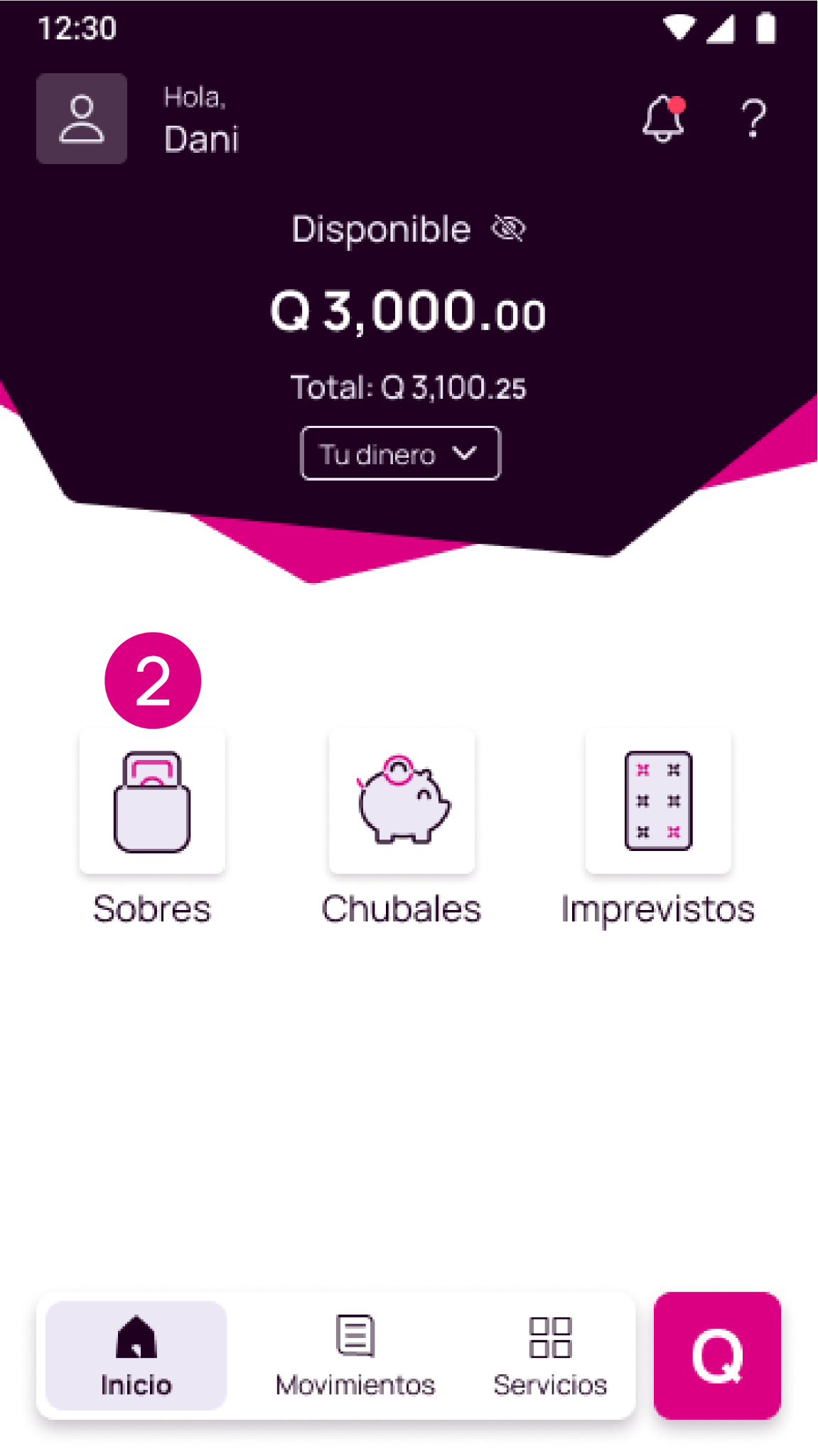 Opción Sobres en la app Nequi