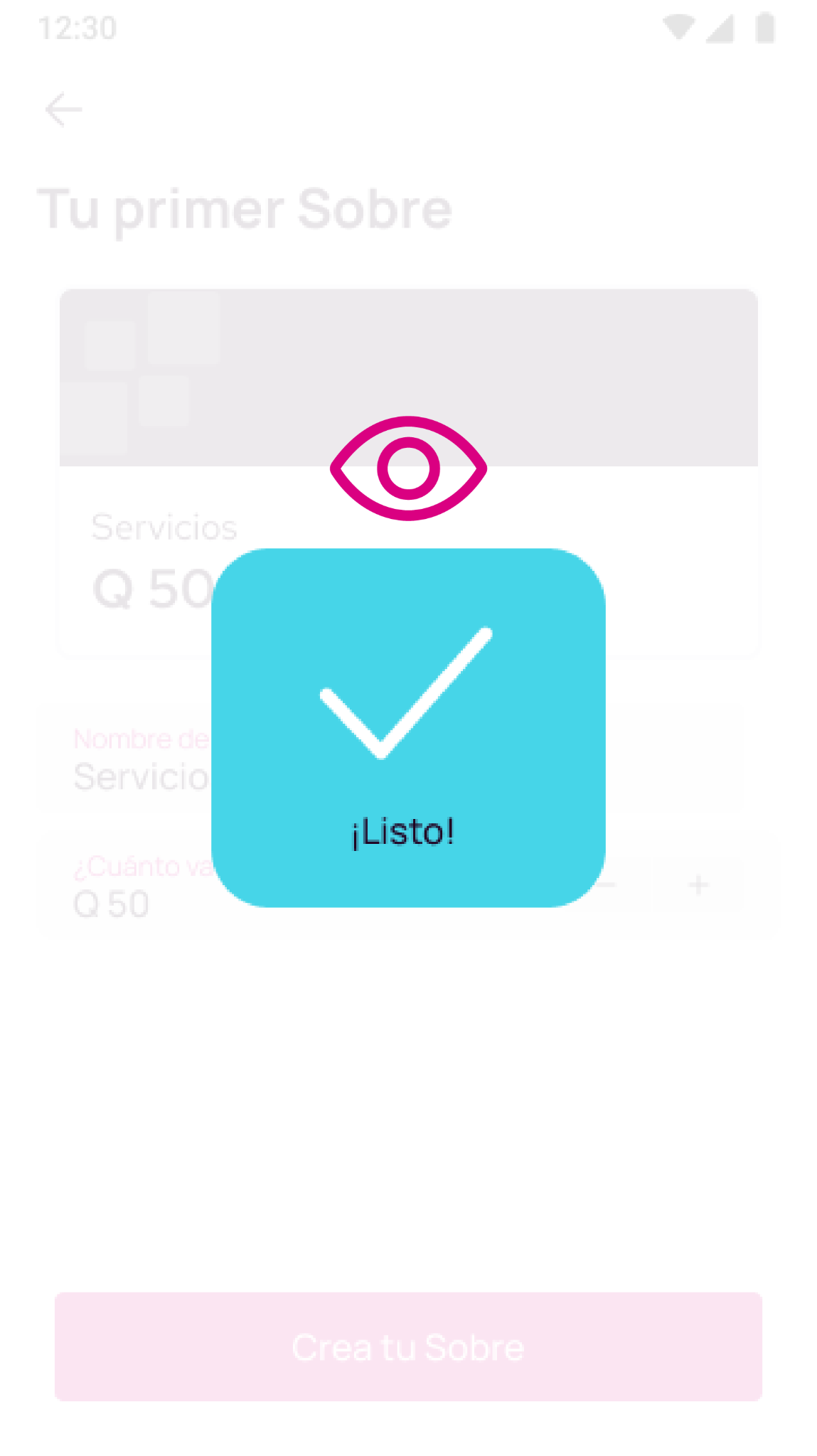 Confirmación de la creación del sobre en la app Nequi