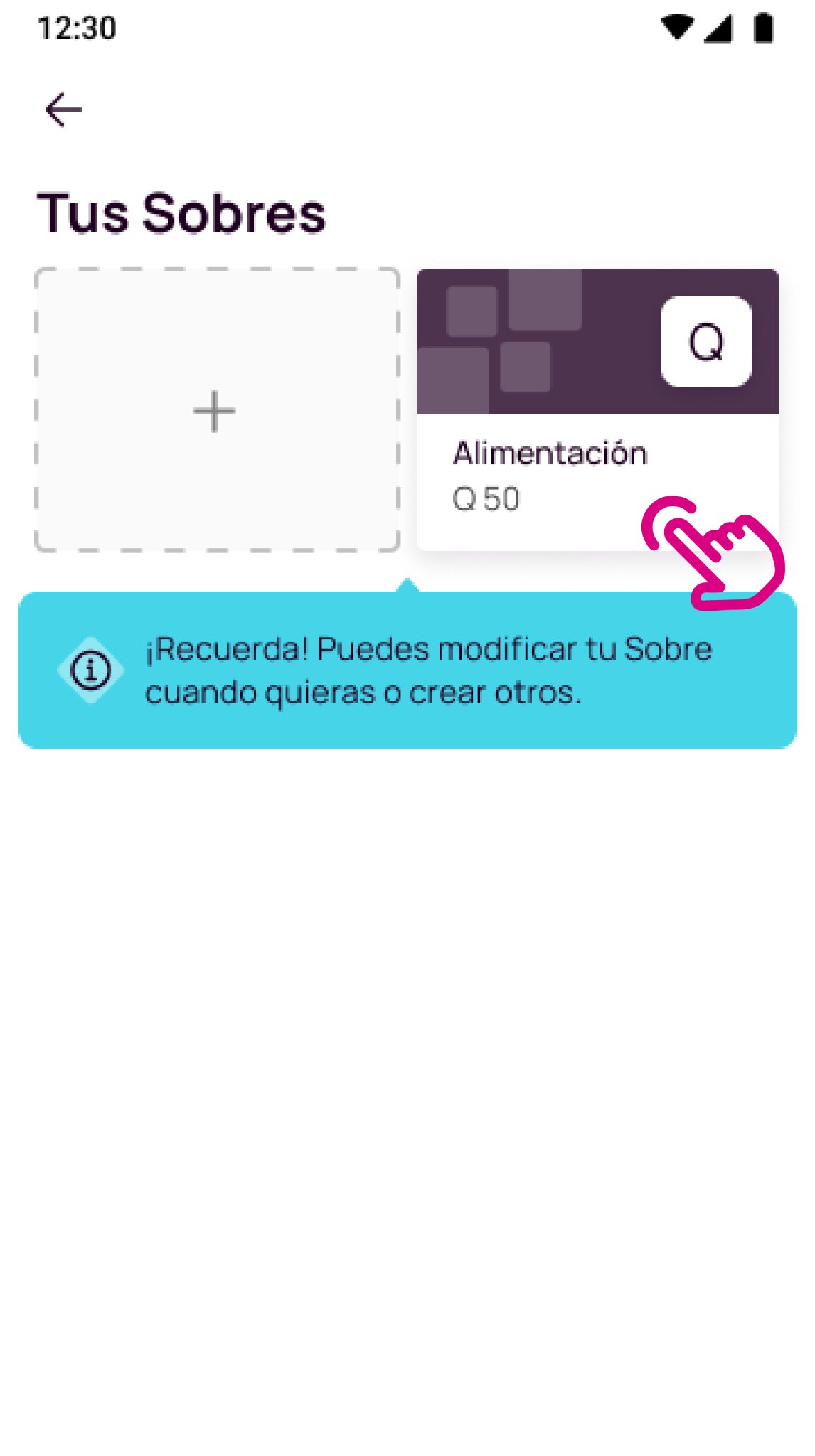 Opción para modificar o crear más sobres