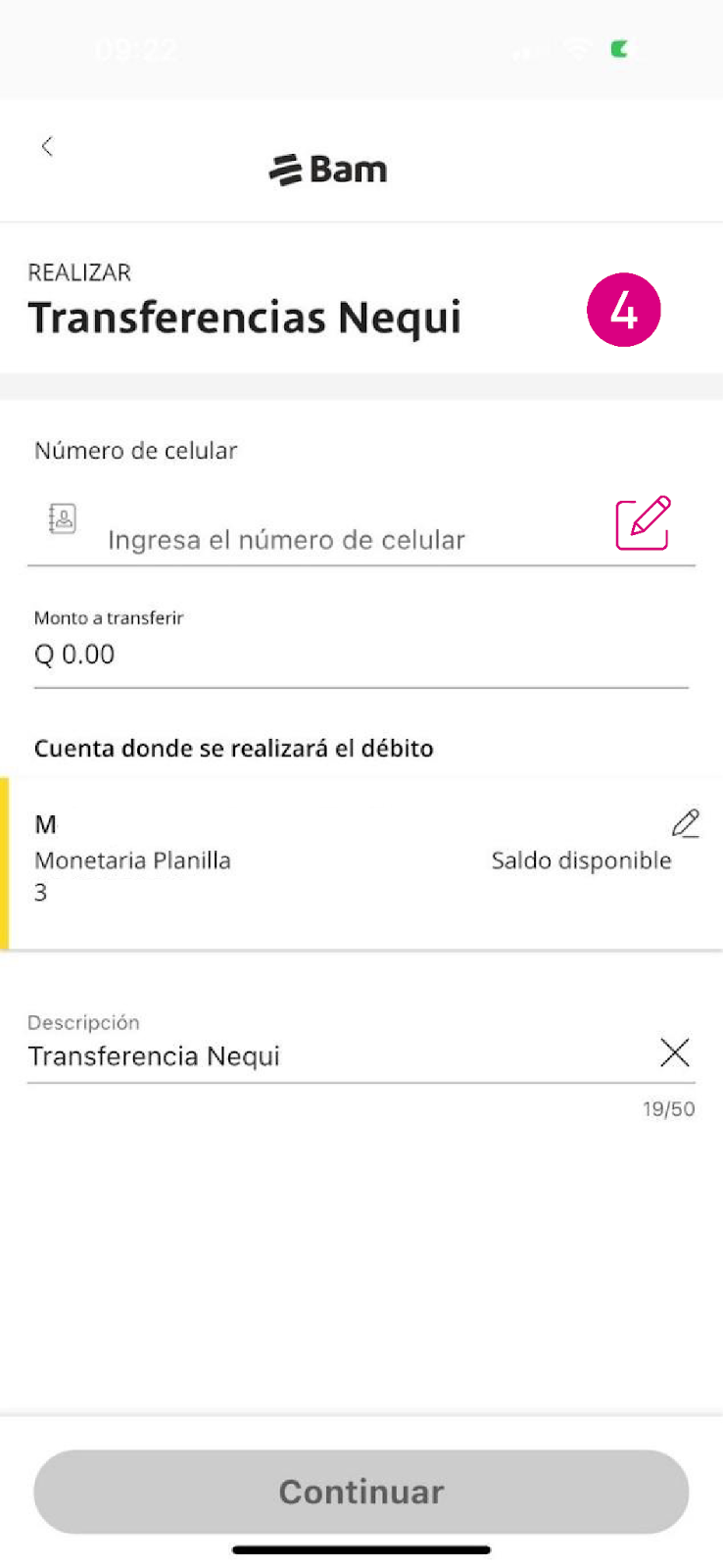 Transferencias Nequi en la app Bam