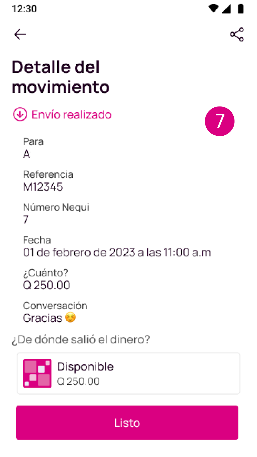 Comprobante con el detalle del movimiento