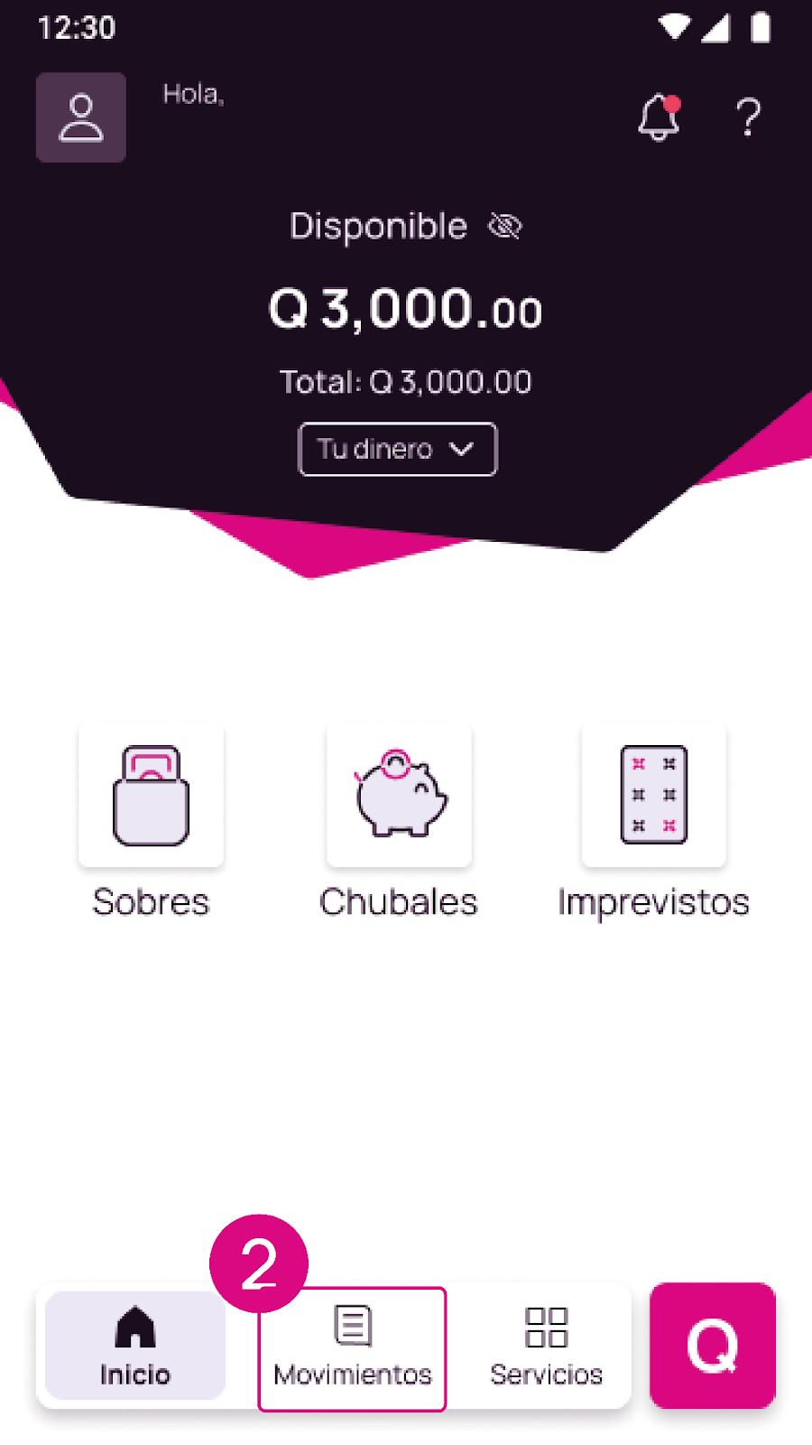 Pantalla de movimientos de Nequi